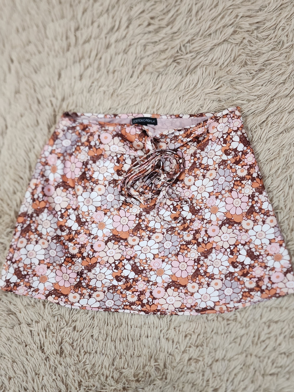 Cotton Candy LA- Pink & Brown Floral A-Line Skirt